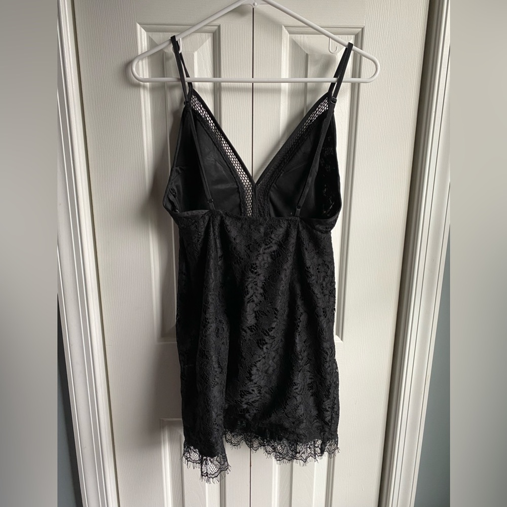 PrettyLittleThing Black Strappy Lace Mini Dress Size 6 NWT